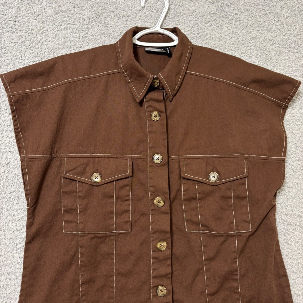 ASOS Design Cotton Utility Shirt Oversized Brown Shacket Pocket Top US 6 - Picture 4 of 10